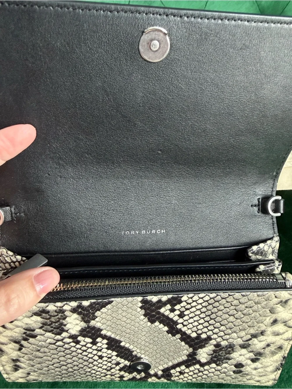 Tory Burch Robinson Snakeskin Embossed Wallet on Chain WOC Crossbody Clutch